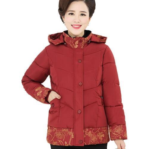 Winter down cotton jacket coat womens short Tops middle-aged thick jackets new hat detachable plus size Parker coats