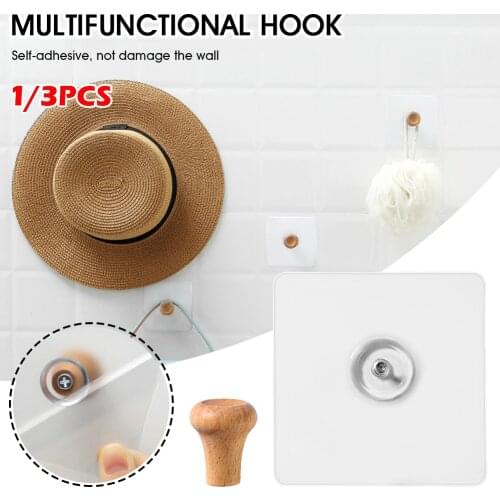 1pc Strong Seamless Hook Waterproof Transparent Wall Sticker Hanger Glue Hook Storage Rack Free Punching Bathroom Kitchen Tool