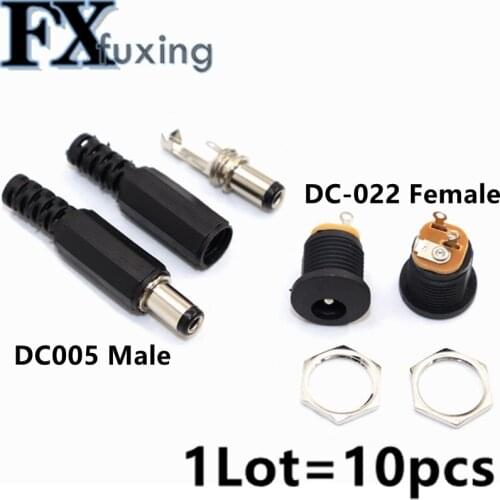 10PCS/LOT 5Pair 5.5X2.5mm 5pcs DC Power Female Plug Jack + 5pcs Male Plug Jack Socket Adapter Connector 5.5*2.5 mm DC022