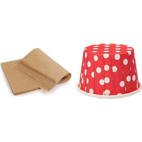 100 Pcs Cupcake Wrapper Paper Cake Case Baking Cups Red & 200 Pcs Silicone Oil Paper Baking Sheet