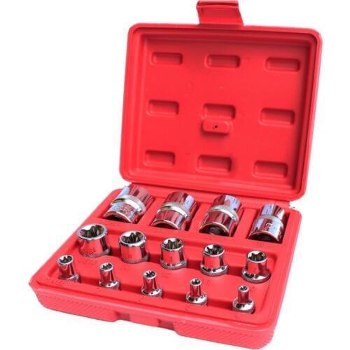 14 Pcs/set 1/4&3/8&1/2" E4-E24 Torx Socket Wrench Head CR-V E-type Hexagonal Spanner Allen Head Auto Repair Tools