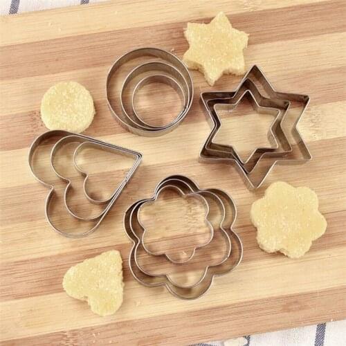 3pcs 12pcs/set Stainless Steel Cookie Biscuit DIY Mold Star Heart Round Flower Shape Cutter Baking Mould Tools