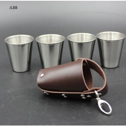 4pcs 70ml Stainless Steel Wine Glasses Portable Beer Key Chain Outdoor Cup Camping Whiskey Travel Set