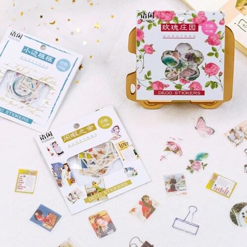 40pcs/lot Cute Rose Garden Old Letters Leisure Series Sticker Creative Decoration Diy Diary Label Stickers