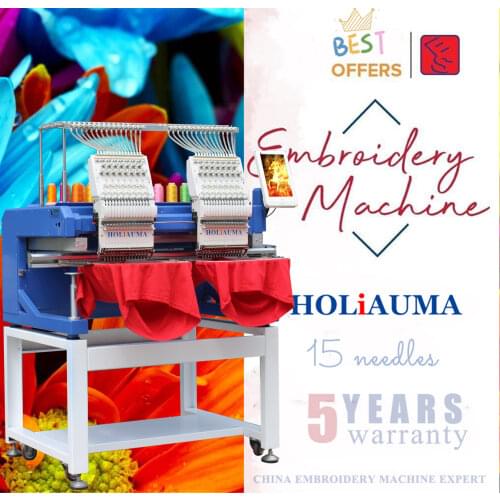 HO1502H newest type small double 2 head 15 needles/colors easy operate computerized embroidery machine price