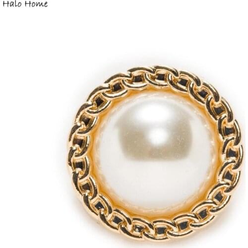 5pcs Pearl Round Shank Gold Metal Buttons Pattern Decor Sewing Replace Scrapbook Coat Cloth Headware Sweaters Handmade18-25mm