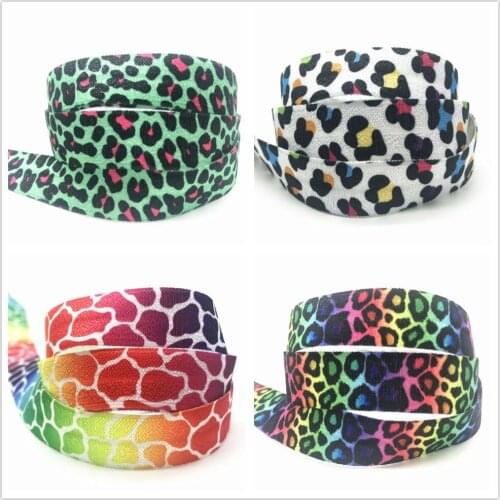 5 Yards 16mm Colorful Leopard Printed fold over elastic bands DIY Crafts Hair tie bracelet Accessories party decoration