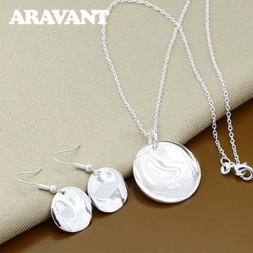 925 Silver Round Pendants Necklaces Earrings Jewelry Set For Women Wedding Fashion Jewelry