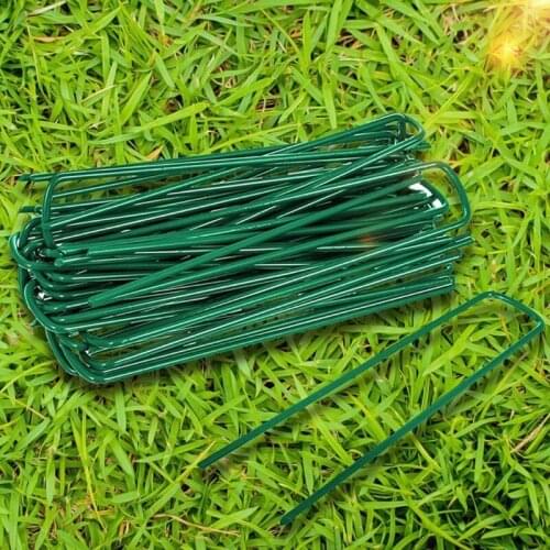 B0KB 10 Pcs U-shape Garden Staples Ground Stakes Pegs Garden Pins Spikes for Securing Lawn Farm Sod Barrier Landscape Grass