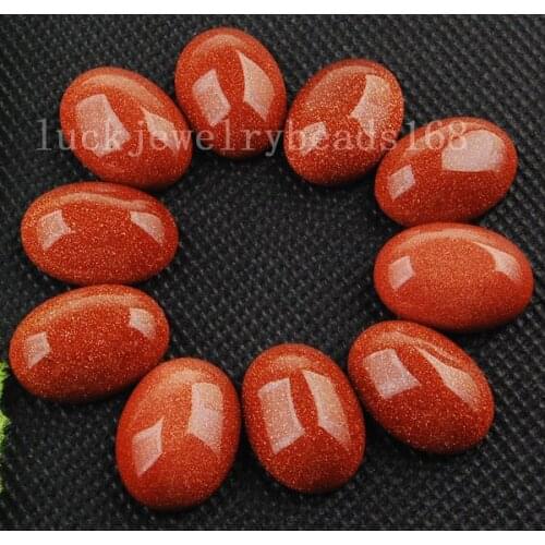 Free Shipping Women Fashion Jewelry 13x18mm Gold Goldstone Oval Pendant Bead Cabochon No Hole 10pcs C2699