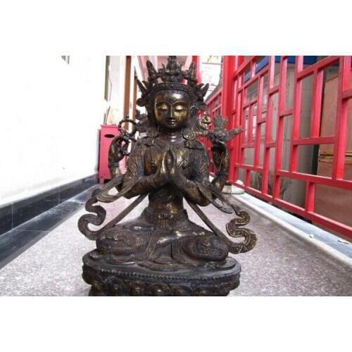Fast shipping USPS to USA S0695 27"Tibet Bronze gild Four-armed Avalokitesvara Kwan-Yin Guan Yin Buddha Statue