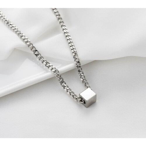 Personality Titanium Steel Pendant Necklace Men Womens Fashion Simple Block Cuban Chain Necklace Unisex Jewelry Accessories