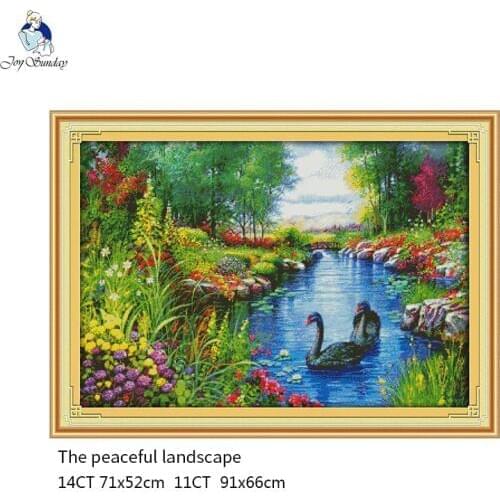 The Peaceful Landscape Counted Cross-stitch 11CT Printed Fabric 14CT Canvas DMC Chinese DIY Handmade Embroidery Set Crafts