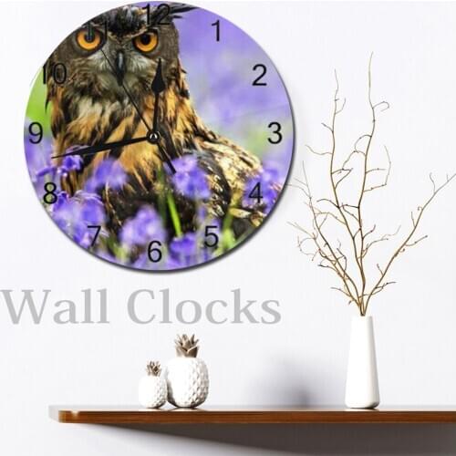 Owls Animal 25CMRound Wall Clocks Decor Numeral Digital Dial Mute Silent Digital Clocks Battery Operated Clocks Living Room Wall