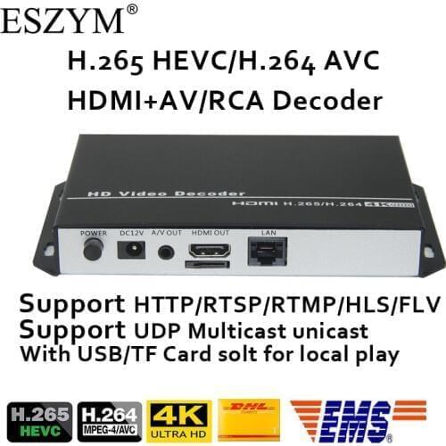 ESZYM H.265/H.264 4K 1080P Decoder with CVBS & HDMI-Comaptitable output replace top-box &PC for IP streaming decode