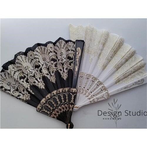 Chinese Style Dance Wedding Party Lace Folding Hand Held Flower Fan for stage performances B785