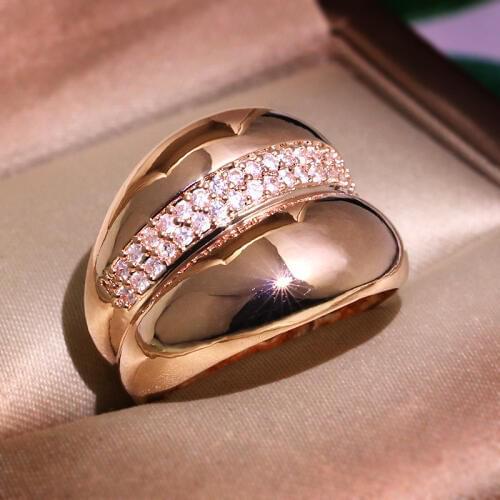 Arc Personality Design Fashion Shiny Perfect Zircon Ring Rose Gold Geometric Wedding Rings for Women men Jewelry Anillo