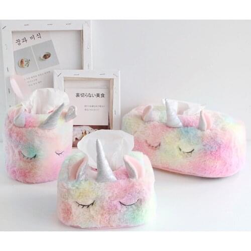 Unicorn Tissue Set Tissue Box Case Case Desktop Storage Ins Pink Pink Plush Home Decoration Paper Towel Cover
