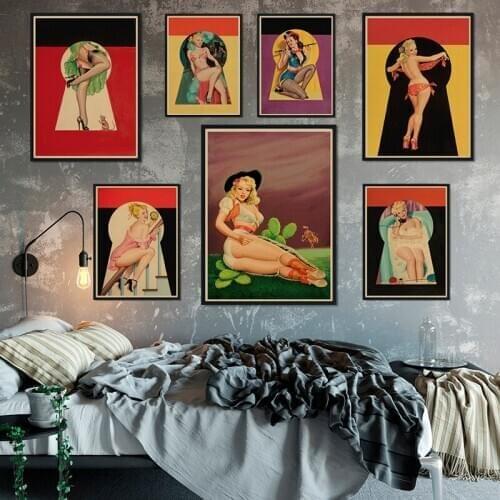 World War II Red PINUP GIRLS USSR Soviet Vintage Kraft Paper Poster Cafe Living Room Decorative Paintings Frameless 42*30CM