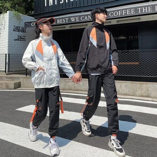 Lovers long sleeve loose zipper student windbreaker jacket class uniform couples clothes