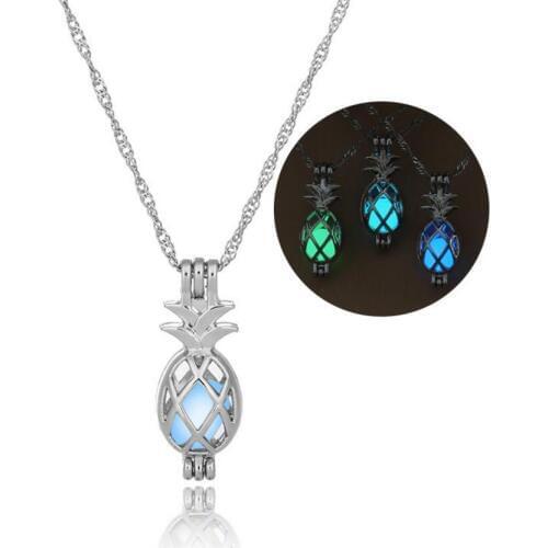 Cute Design Small Hollowed Pineapple Shape Locket DIY Glowing in the Night Fashionable Short Chain Necklace