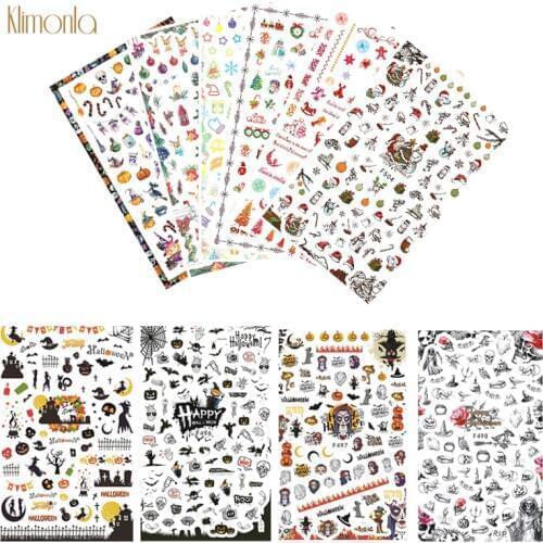 10pcs Nail Art Sticker Water Decals Halloween Christmas Cartoon Nail Wraps Snowflake Nail Decoration Manicure Tools