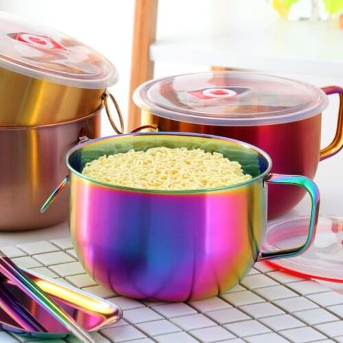 New 304Stainless Steel 5Colors Chinese Instant Noodle Bowl With Lid Handle Food Container Husehold Utensils Soup Rice Salad bowl