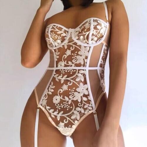 New Sexy Lingerie Women Sexy Bodysuit White Lace Adjustable Shoulder Strap See-through Design Lovely Underwear Pajamas