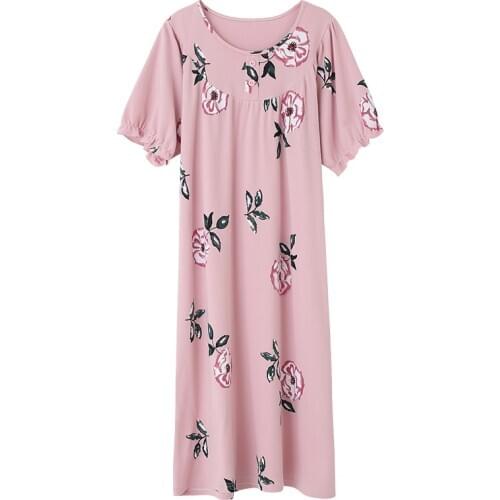 Sexy Night Dress Sleepwear Women Mid-Calf Short Sleeves Floral Night Gecelik Wear Women Round Neck Night Dress Ladies пижама