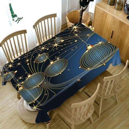 Thicken Cotton Christmas Tablecloth 3D Golden Lantern and Tree Pattern Rectangular/Round Table Cloth for Wedding Picnic Party