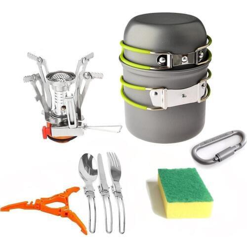 Outdoor Camping Cookware Pots Portable Ultra-light Combination Picnic Pots Cookware Backpacking Cooking Picnic Bowl Pot Pan Kits