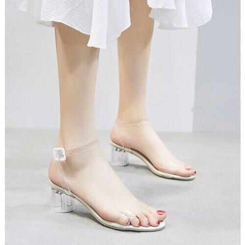 Explosion models summer fashion trend womens high-heeled sandals solid color transparent strap mature womens shoes U23-66