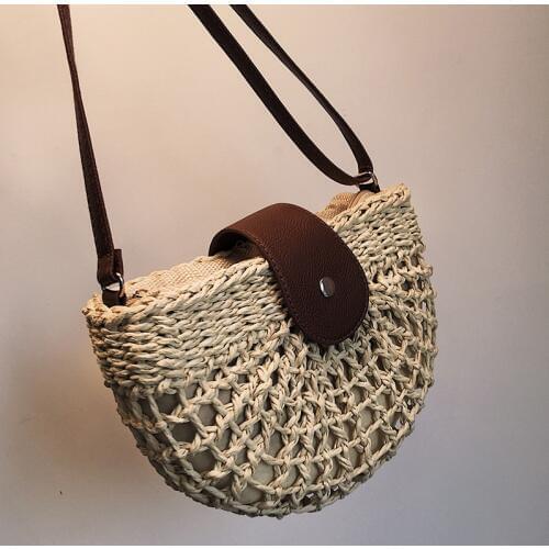 Casual Half Moon Rattan Shoulder Bags Women Wicker Woven Crossbody Bags Female Summer Beach Straw Travel Bag Ladies Small Purse