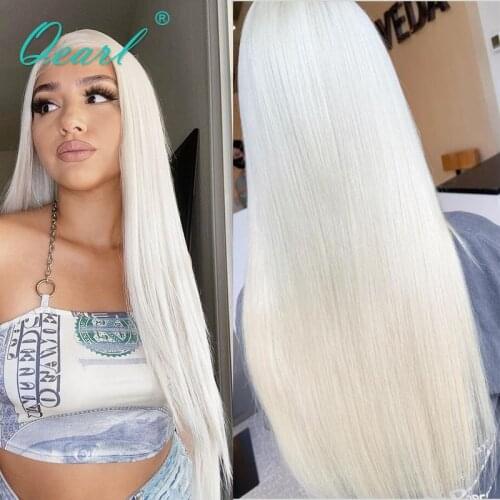 Transparent Clear Lace Human Hair Wigs Platinum Blonde Straight 13x6 Lace Front Wig Brazilian Remy Hair 150% 180% women Qearl