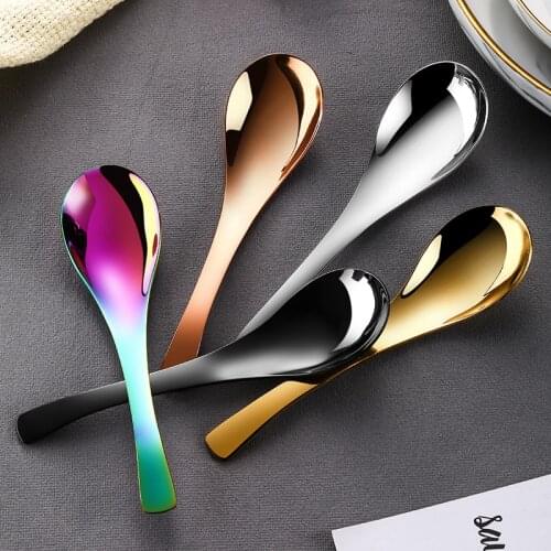 Round Head Spoon Rainbow Gold Stainless Steel Spoon Chinese Large Soup Spoon Cooking Meal Food Spoon Dinnerware