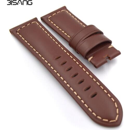 Fashion Brown Handmade Leather Watch Bands 22MM / 24MM Mens Retro Crazy Horse Hide Strap For Panerai Watch fast shipping