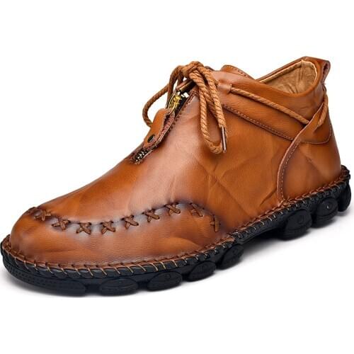 Hand Sewing Winter Boots Men Genuine Leather Ankle Boots Top Quality Warm Snow Boots Men Fashion Boots Chaussure Homme 38-48