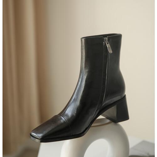 Mediterranean Sea Women boots Genuine leather Chelsea boots High heels Square head Side zipper boots Womens shoes