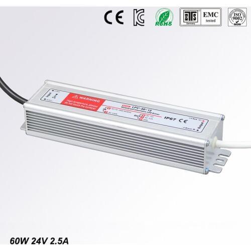LED Driver Power Supply Lighting Transformer Waterproof IP67 Input AC170-250V DC 24V 60W Adapter for LED Strip LD504