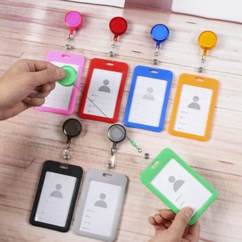 Vertical Work Card Holder with Retractable Badge Reel Clip Students Plastic Card Cover Employees Name ID Card Protective Case