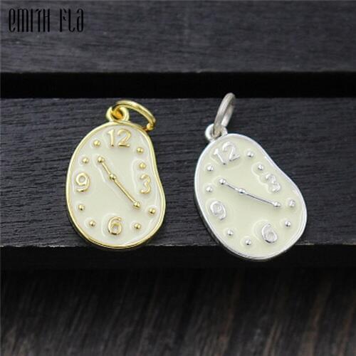 Vintage 925 Sterling Silver Clock Charms Pendants Jewelry Findings Small Charms For DIY Women Bracelet Silver Jewelry Accessory