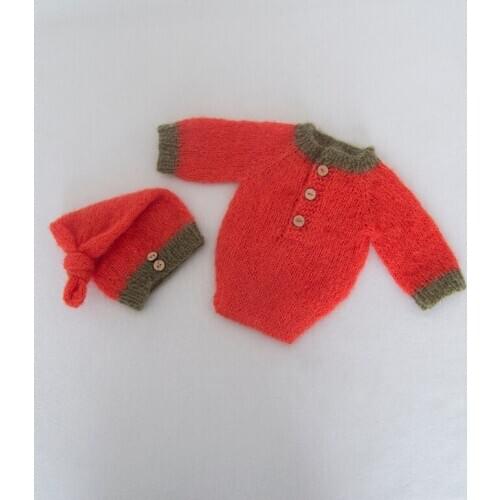 Newborn Knit Bonnet and Romper Set Photography Props Baby Crochet Hat With Romper Outfit Baby Girl Overall