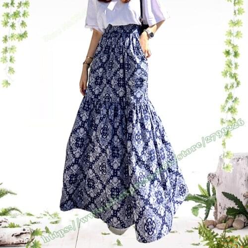 2021 Summer Retro Casual Floral Plaid Geometric Pattern National Slim Mopping the Floor Female Skirt Maxi Skirts for Womens