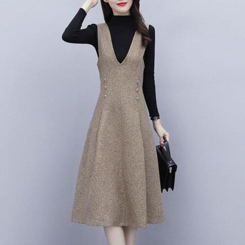 2021 Autumn Winter Two Piece Dress fashion temperament casual Women Sweater+ Woolen strap dress casual 2-piece suit