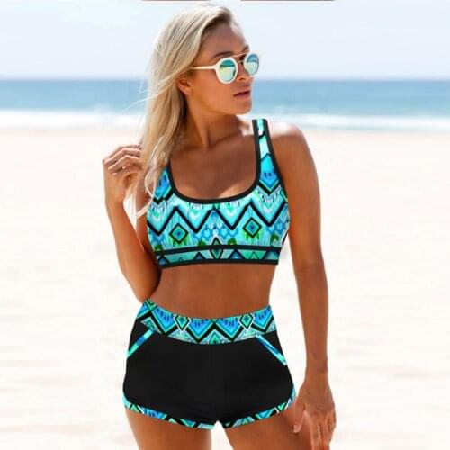 Womens Fashion Swimsuit Print Sleeveless Bikini Set Top Shorts Two Piece Set Swimsuit Bathing Suit Swimwear Beach Wear Beach