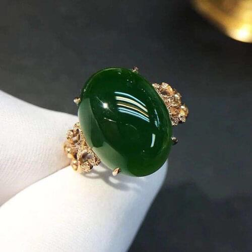 Natural Green Jade Gemstone Simple Ring Real 925 Sterling Silver Fashion Jewelry for Women 【FS Jewelry