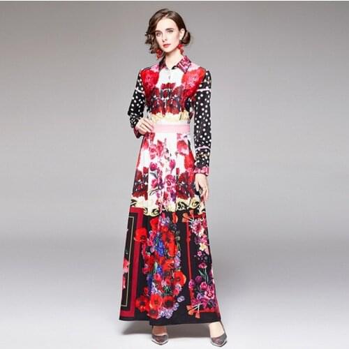 2021 autumn Fashion Runway Long Sleeve Maxi Dress Womens Floral Print Elegant casual dress Vestidos
