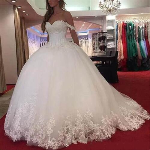 Off the Shoulder Sweetheart Wedding Dresses Lace Appliques Sleeveless Bride Dress A line Custom Made Vintage Sweep Train 2021