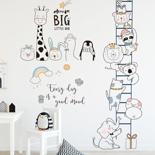 Zollor Cartoon Animals Climb Ladders English Letters Wall Sticker Bedroom Living room Childrens room Decorative Stickers