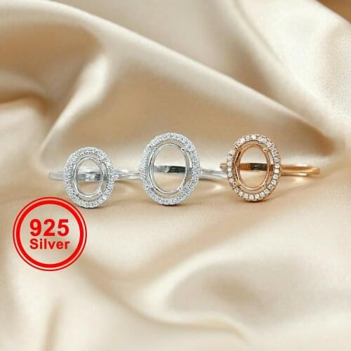 Multiple Size Rose Gold Plated Oval Cz Stone Prong 925 Sterling Silver Bezel Tray Diy Adjustable Ring Settings 1224001